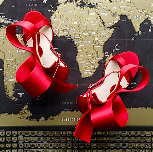 Aminah Abdul Jillil Shoes - Aminah Abdul Jillil Red Satin Open Toe